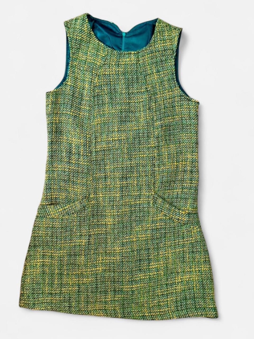 Green Tweed Sleeveless mini Dress